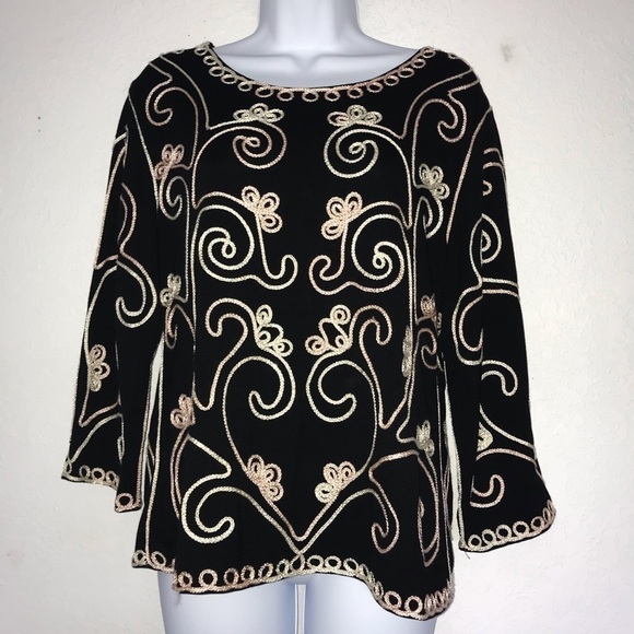 Once 1 Again Tops - Once 1 Again Glitter Soutache Black Knit Top L